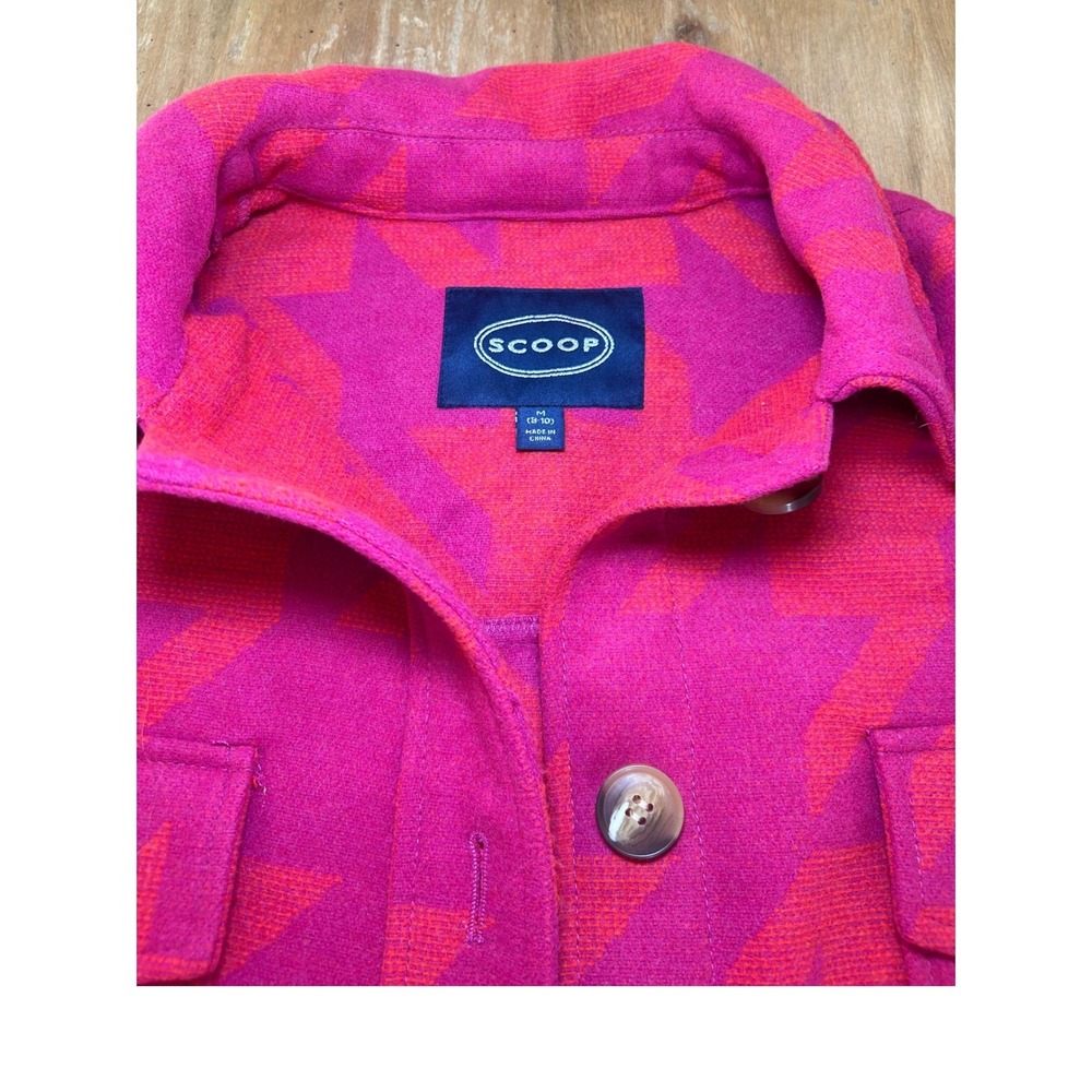 Scoop Pink Orange Houndstooth Shacket Wool Blend Shirt Jacket‎ SS-774B Womens M - Picture 2 of 6
